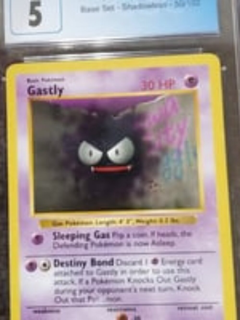 Pokemon Shadowless Gastly Base Set Grade CGC 5